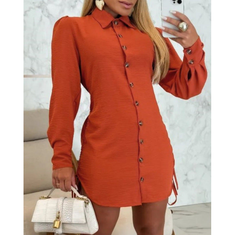 Damen Knopfhemd Kleid im femininen Schnitt mit Rüschendetails EB