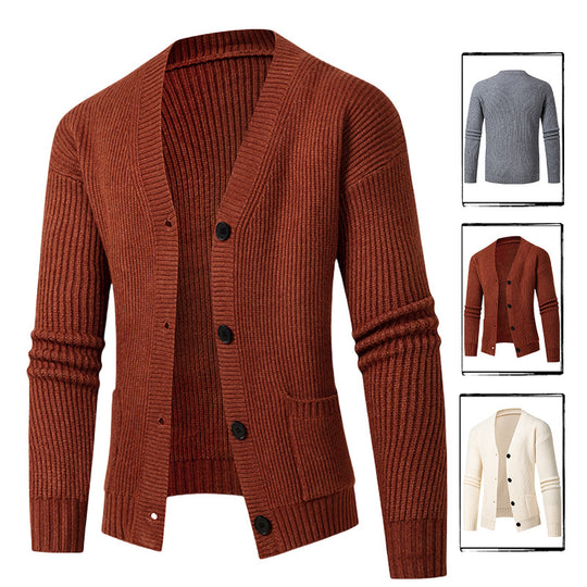 Herren modische Strickjacke mit feinem Rippstrickdesign EB