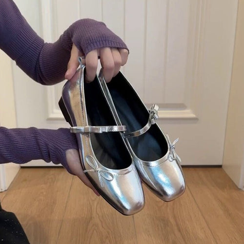 Damen Ballerinas mit glanzvoller Oberfläche und dekorativem Schleifendetail EB