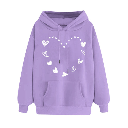 Damen Kapuzensweater mit verspieltem Herzmotiv und bequemer Kängurutasche EB