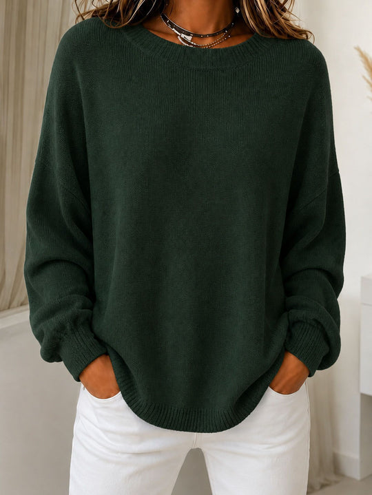 Damen Leichter Cashmere‑Touch Pullover mit Rundhalsausschnitt, überschnittener Schulter und gerippten Bündchen EB