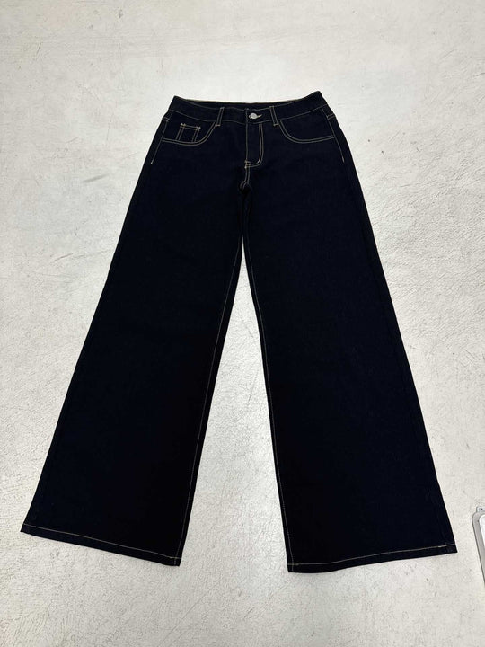Damen nan weite Highwaist-Jeans mit weitem Bein, hohem Bund und Kontraststeppung EB