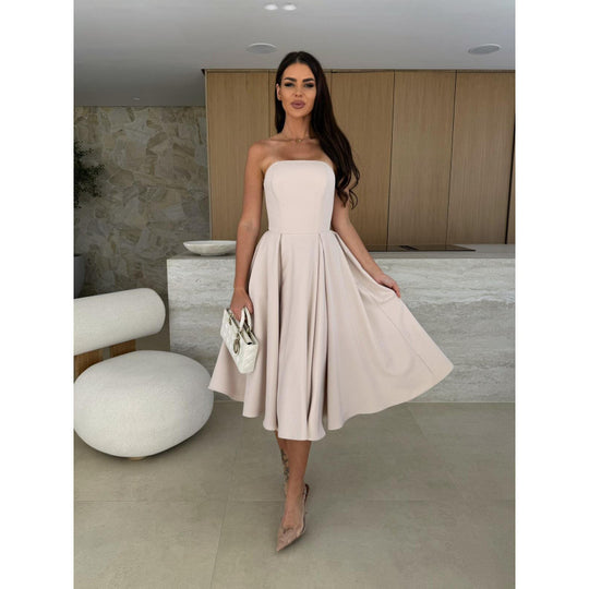 Damen elegantes Cocktailkleid mit trägerlosem Design EB