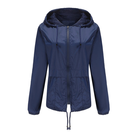 Damen nan leichte Windjacke mit Kapuze Mesh-Futter Kordelzug und Reißverschluss EB