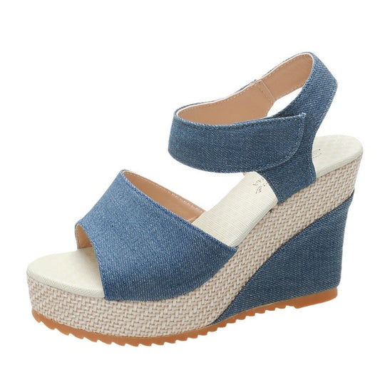 Damen Wedge-Sandalen mit elastischem Riemendesign und geflochtenem Absatz EB