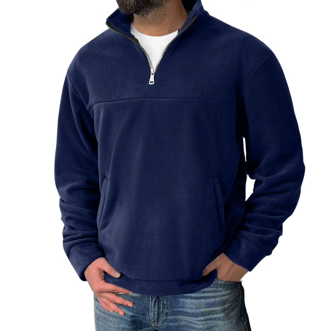 Herren nan Fleece-Halbzip-Pullover mit Stehkragen und Kängurutasche EB