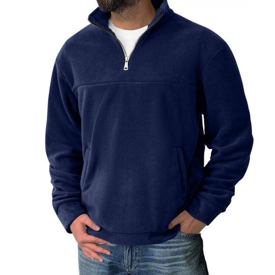 Herren nan Fleece-Halbzip-Pullover mit Stehkragen und Kängurutasche EB