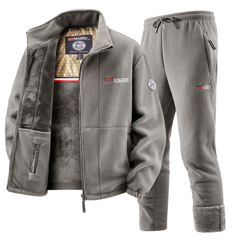 Herren Thermo-Fleece-Set mit Kapuzenjacke, Sherpa-gefüttert und elastischer Jogginghose EB