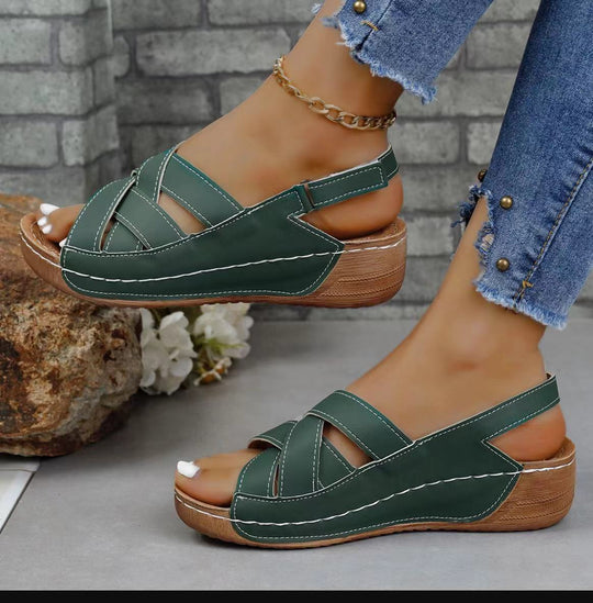 Damen Komfortable Wedge-Pantoletten mit verstellbaren Riemen EB
