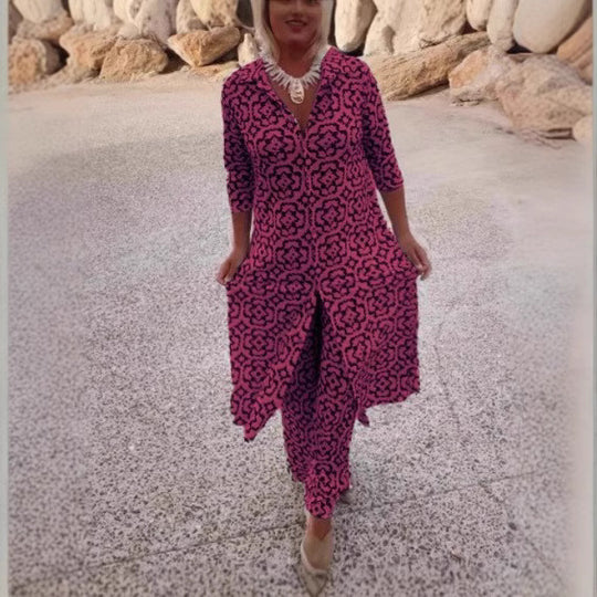 Damen Maxikleid mit raffiniertem Muster und asymmetrischem Saum EB
