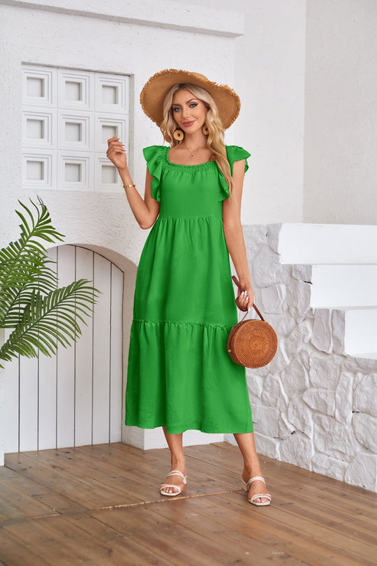 EB | Kleid mit plissiertem Saum und eckigem Ausschnitt, schulterfrei