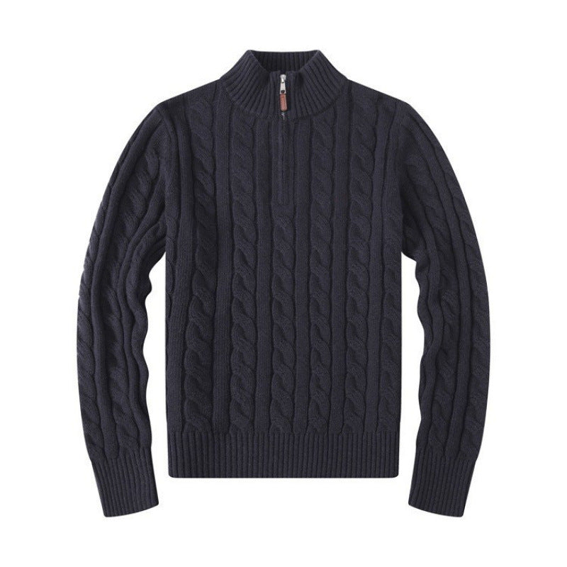Herren Kabelstrickpullover mit Halbzip und Stehkragen aus weicher Kaschmirmischung EB