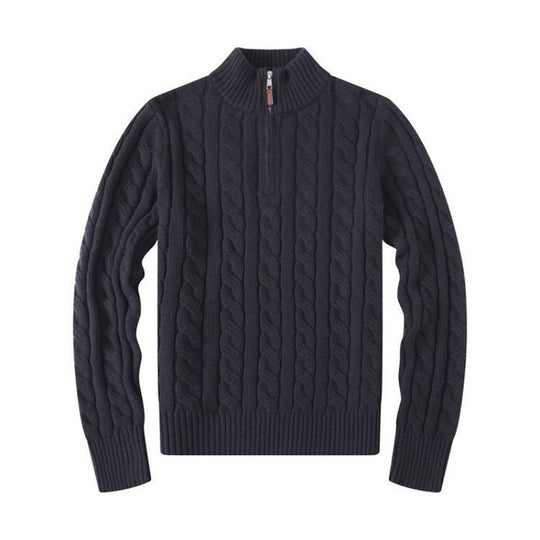 Herren Kabelstrickpullover mit Halbzip und Stehkragen aus weicher Kaschmirmischung EB