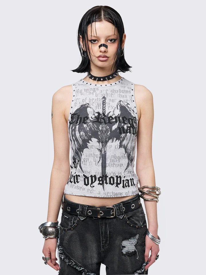 Damen Crop-Top mit urbanem Dystopie-Print EB