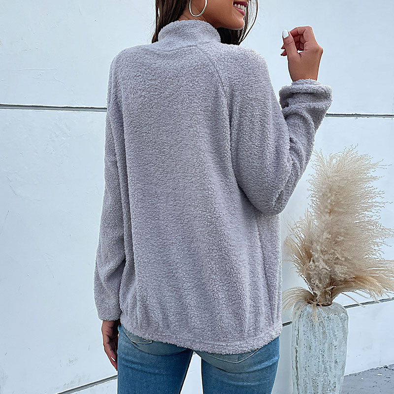 Damen Fleece-Pullover mit hohem Kragen und kontrastierendem Stoff EB