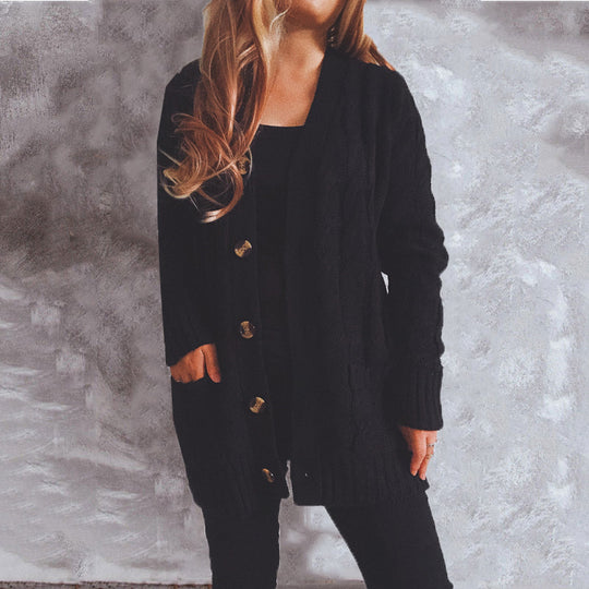 Damen Grobstrickjacke mit eleganten Knopfdetails und lässigem Schnitt EB