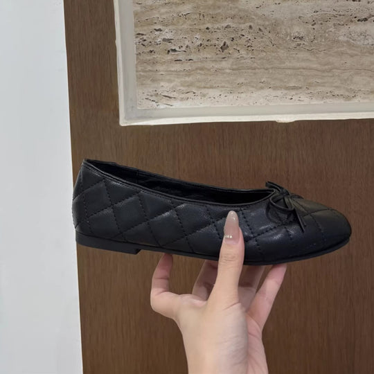 Damen Elegante Ballerinas mit quiltierter Oberfläche und dekorativem Schleifen-Detail EB
