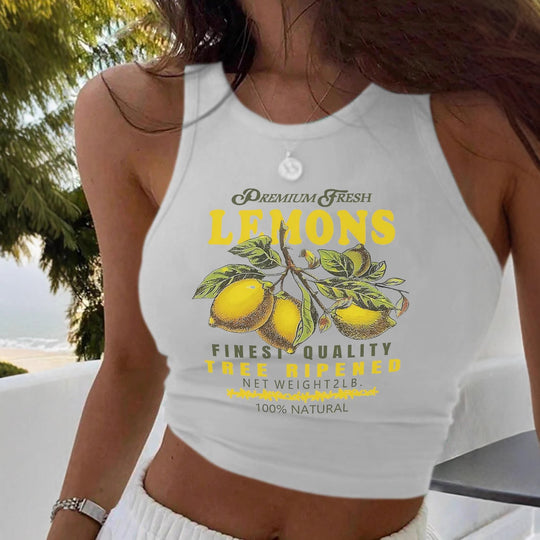 Damen Crop-Top mit frischem Zitronenmotiv und lässigem Schnitt EB
