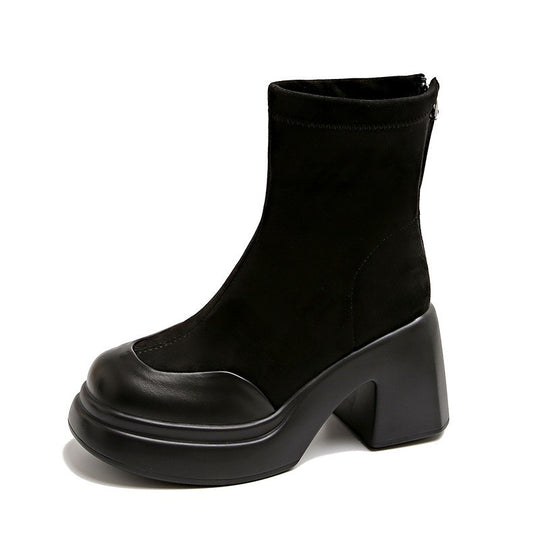 Damen Hohe Plateau-Stiefeletten aus velourslederlook EB