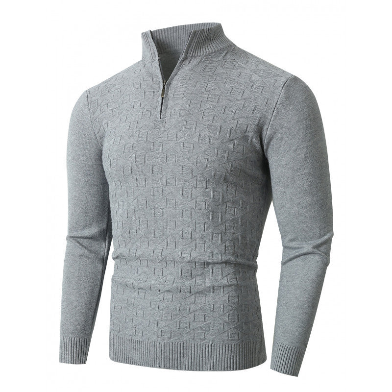 Herren Strickpullover mit modernem Zopfmuster und Halbreißverschluss EB