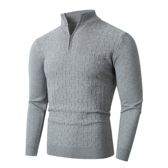 Herren Strickpullover mit modernem Zopfmuster und Halbreißverschluss EB