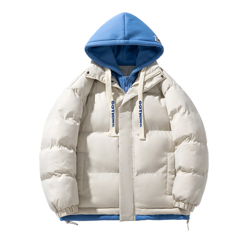 Unisex kurz geschnittene gesteppte Pufferjacke mit zweilagiger Kontrastkapuze EB