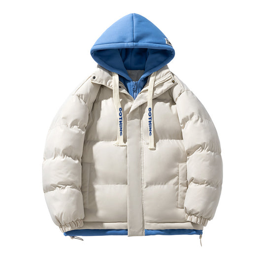 Unisex kurz geschnittene gesteppte Pufferjacke mit zweilagiger Kontrastkapuze EB