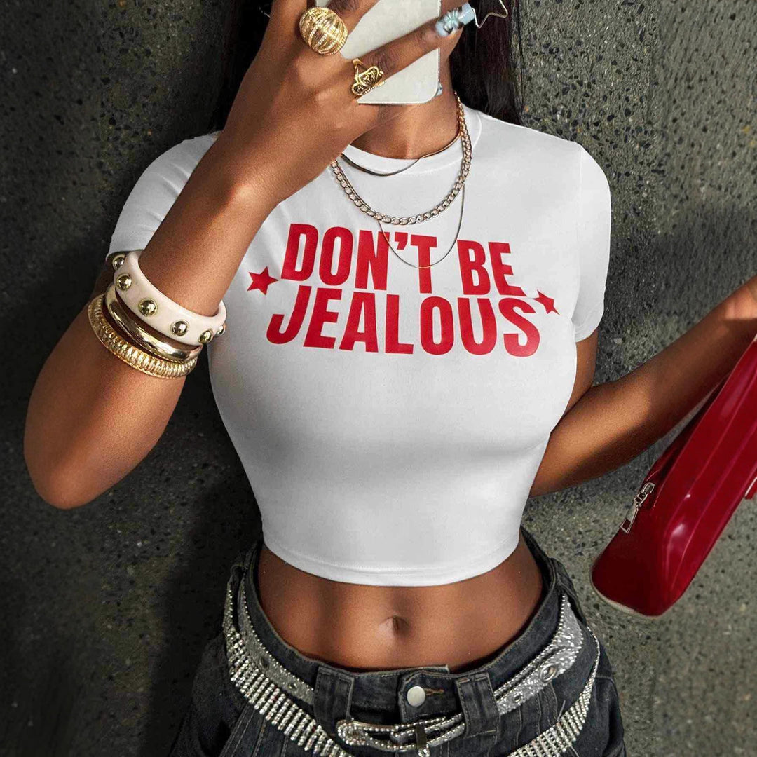 Damen Crop-T-Shirt mit modernem Statement-Print und figurbetontem Schnitt EB