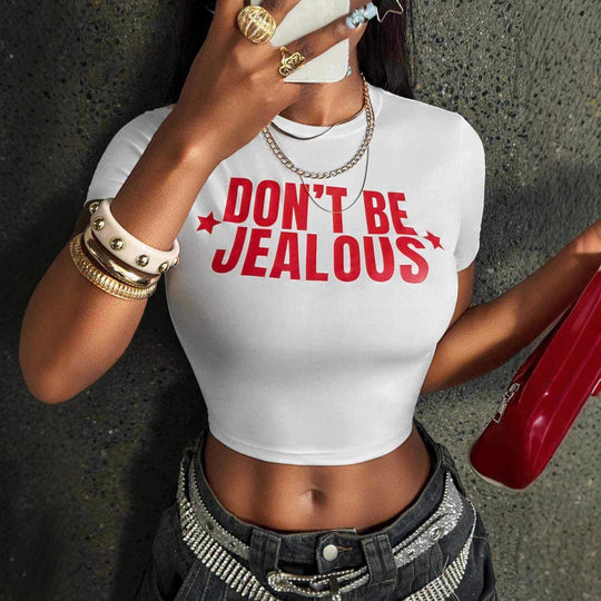 Damen Crop-T-Shirt mit modernem Statement-Print und figurbetontem Schnitt EB