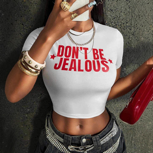 Damen Crop-T-Shirt mit modernem Statement-Print und figurbetontem Schnitt EB