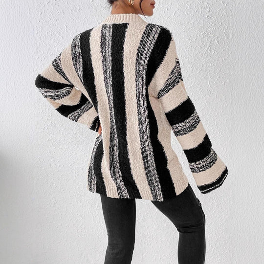 Damen Grober Strickpullover mit auffälligem Streifenmuster und lockerer Passform EB