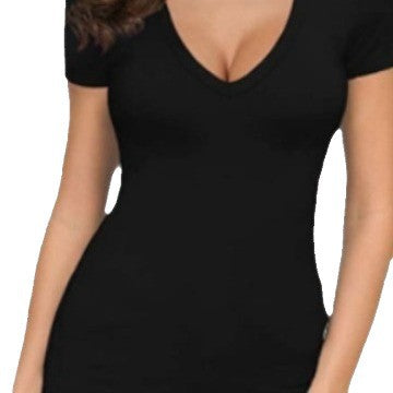 Damen Figurbetontes V-Ausschnitt T-Shirt EB