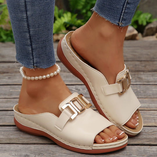 Damen modische Slide-Sandalen mit eleganter Schlaufenverzierung EB