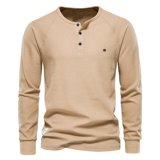 Herren Langarm-Henley-Shirt mit strukturierter Oberfläche und modischer Knopfleiste EB