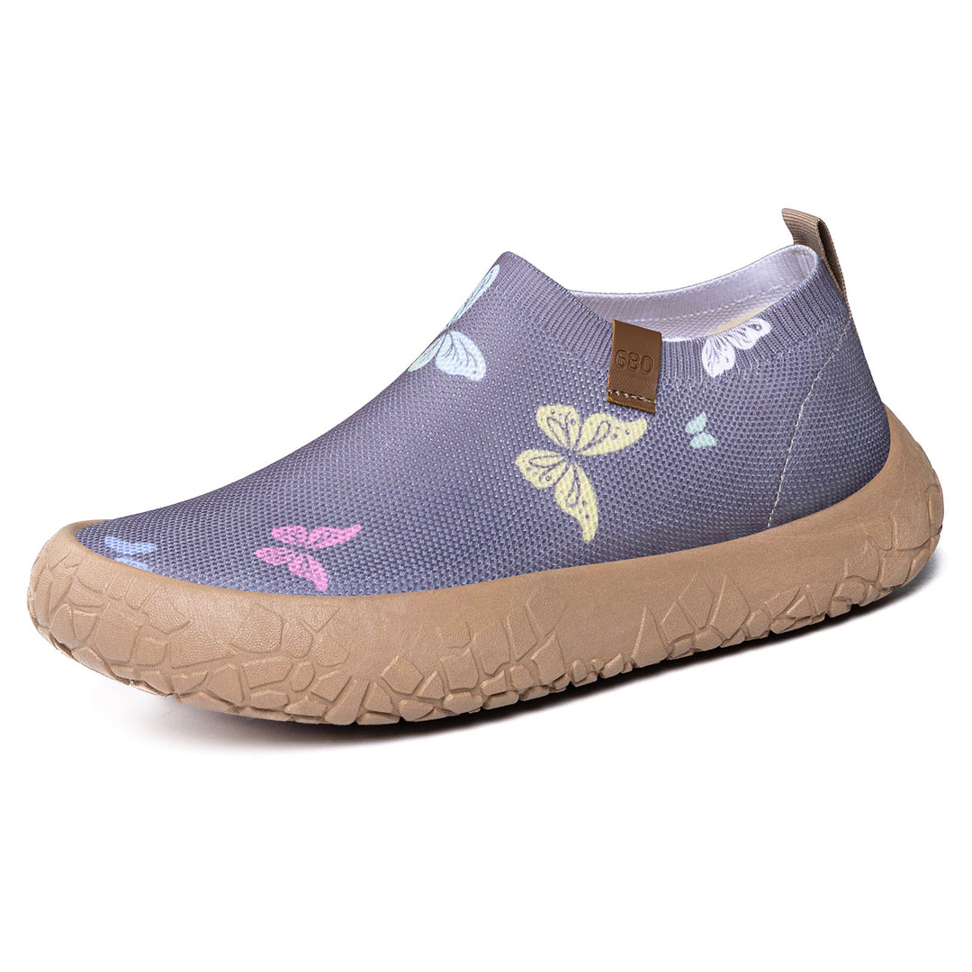 Damen nan atmungsaktiver Strick-Slipper mit Aquarell-Schmetterlingsprint und griffiger Outdoorsohle EB