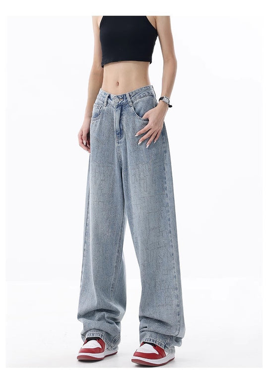 Damen Weite High-Waist Jeans mit einzigartigem Waschdesign EB