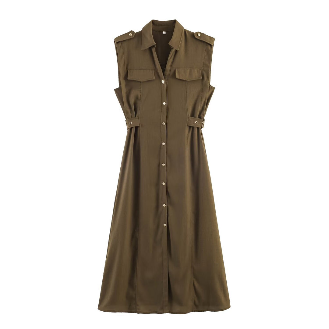 Damen Hemdblusenkleid mit praktischen Taschen und modischem Taillengürtel EB