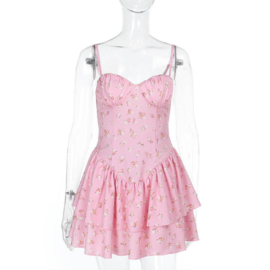 Damen luftiges Sommerkleid mit floralem Rüschenrock EB