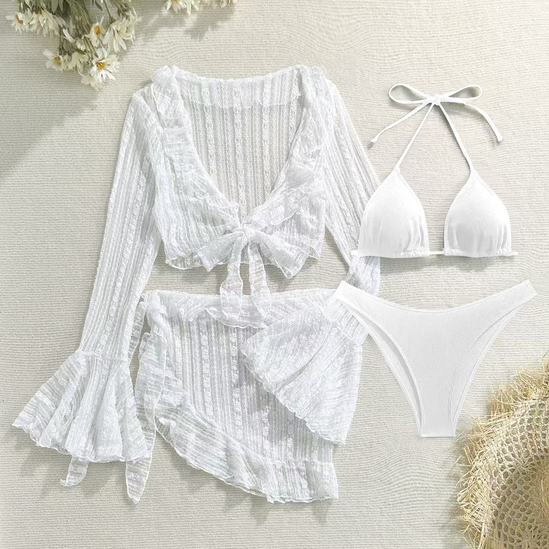 Damen Bikini-Set mit elegantem Wickelrock und verspielten Rüschendetails EB