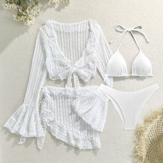 Damen Bikini-Set mit elegantem Wickelrock und verspielten Rüschendetails EB