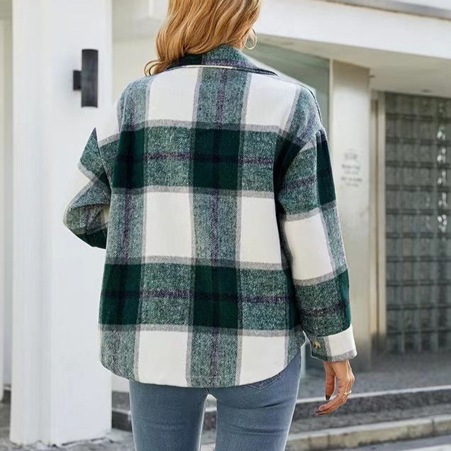 Damen Karierte Flanelljacke mit Knopfleiste und Taschen EB