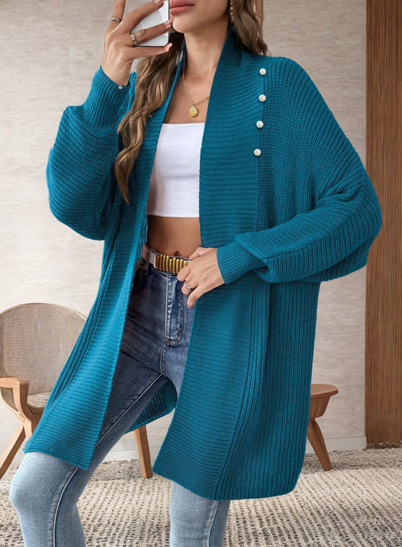 Damen Strickjacke mit dekorativen Knopfdetails und offenem Schnitt EB