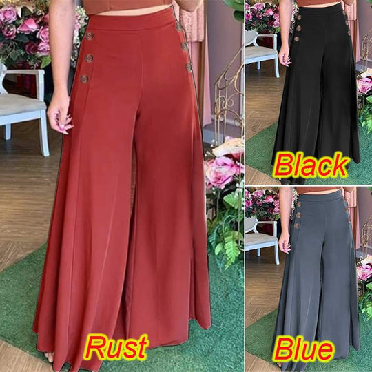 Damen weite Culotte-Hose mit stilvollen Knöpfen EB