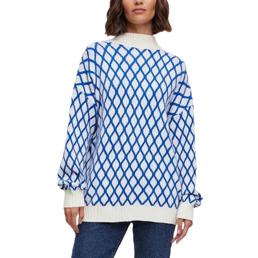Damen lässiger Pullover mit modernem Rautenmuster und lässigem Schnitt EB