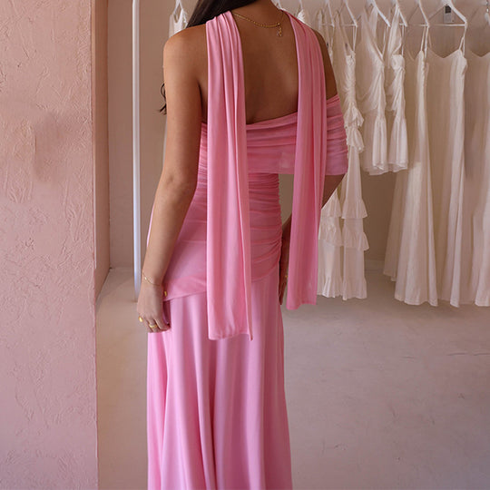 Damen Raffiniertes schulterfreies Maxikleid mit Rüschendetails EB