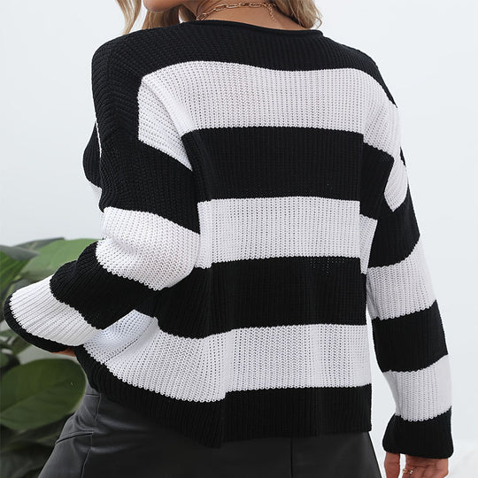 Damen lässiger Pullover im modernen Blockstreifenlook aus leichtem Strick EB