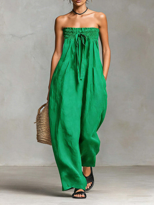 Damen Lässiges Jumpsuit mit elastischem Oberteil und weitem Bein EB