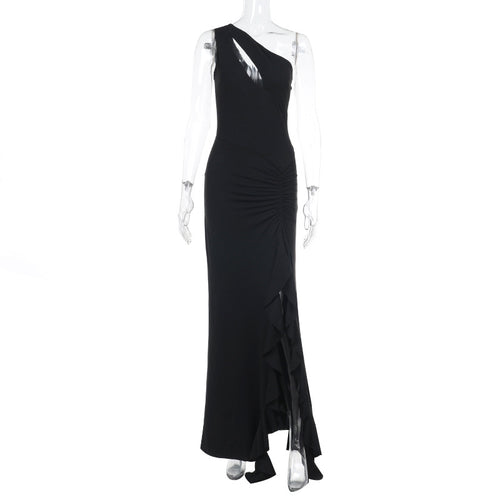 Damen Elegantes Maxikleid mit asymmetrischem Schnitt und Raffung EB