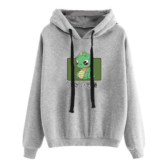 Damen nan kurz geschnittener Cropped-Kapuzenpullover mit niedlicher Frosch-Illustration und verstellbarer Kapuze EB