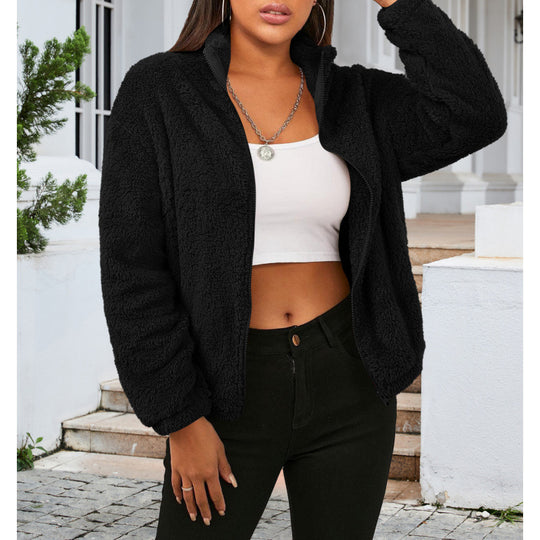 Damen Kuschelige Fleecejacke mit hohem Kragen und Reißverschluss EB